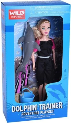 Wild Republic Female Dolphin Trainer Action Figure, Dolphin Toy, Toy Aquarium, Ocean Party Supplies, 5-pieces