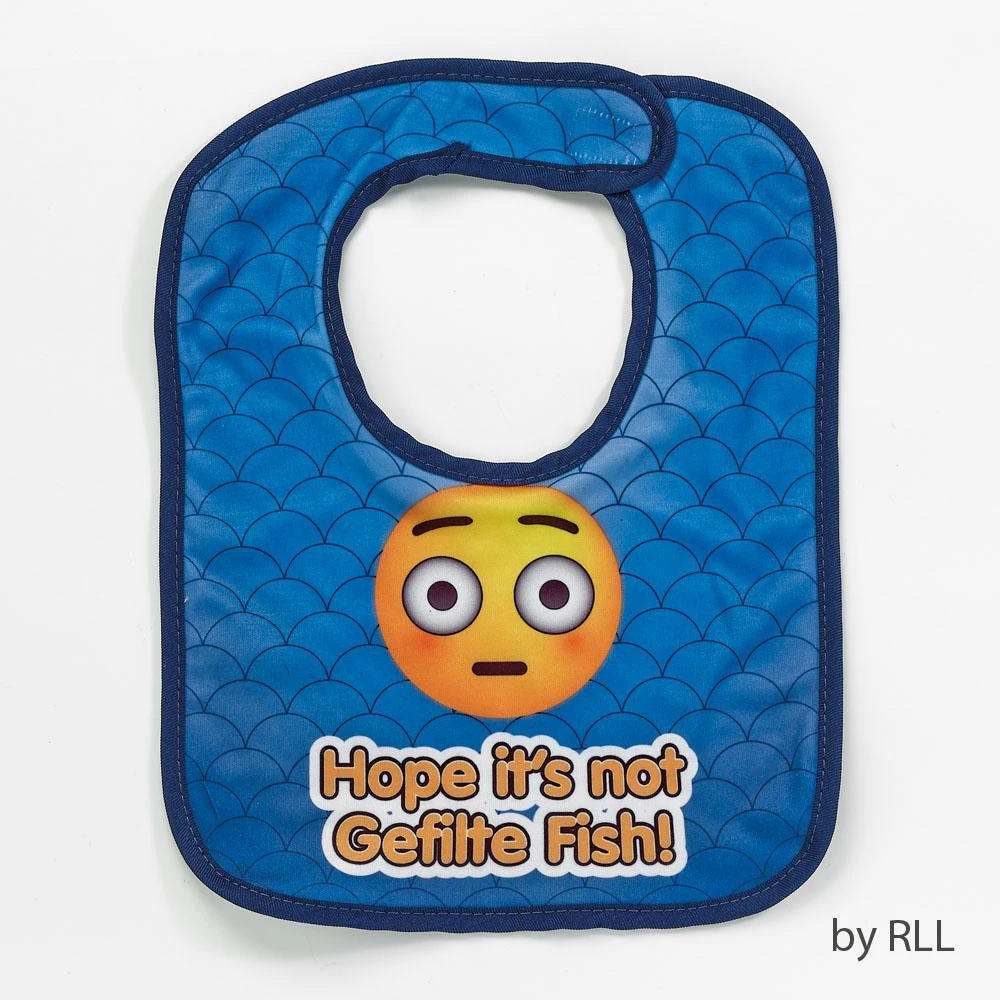 Jewish Hope It's Not Gefilte Fish" Printed Emoji Bib 1 Jewish Hope It's Not Gefilte Fish" Printed Emoji Bib