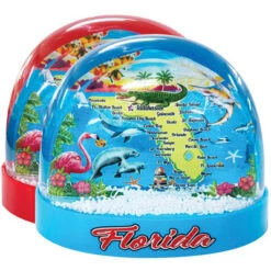 Miami Florida Map Colorful Plastic Snow Globe Souvenir Gift 3" - Feature 3-D Images Of Miami Florida Map