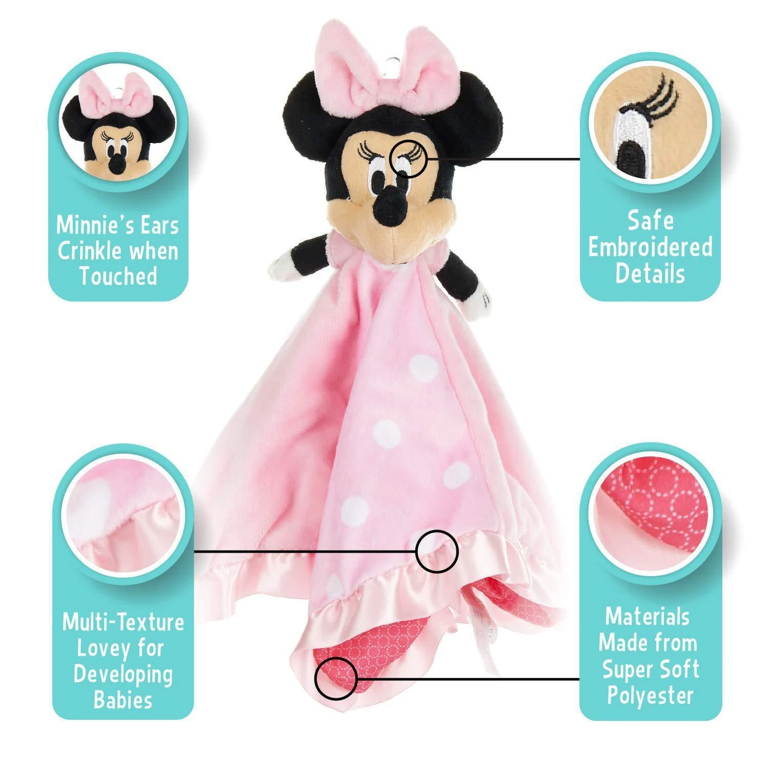 Disney Baby Minnie Mouse Plush Stuffed Animal Snuggler Blanket - Pink 5 Disney Baby Minnie Mouse Plush Stuffed Animal Snuggler Blanket - Pink - Image 5