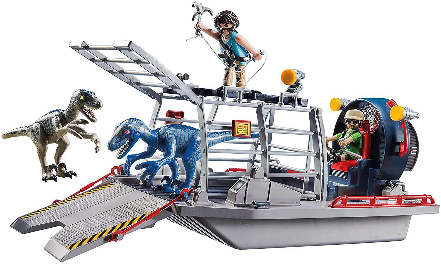 PLAYMOBIL Enemy Airboat With Raptor Building Set - Includes Two Figures, Two Dinosaurs, Removable Cage, Grappling Hook, Gas Can 4 PLAYMOBIL Enemy Airboat With Raptor Building Set - Includes Two Figures, Two Dinosaurs, Removable Cage, Grappling Hook, Gas Can - Image 4