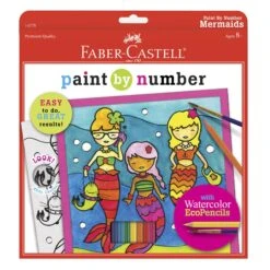 Faber-Castell - Paint By Number Mermaids, Set Includes 8 Acrylic Paints, Real Artist Canvas (9" Square) And More