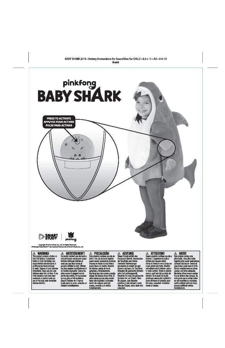 Rubie's Kid's Daddy Shark Kids Costume With Sound Chip - Blue Shark Infant Romper 9 Rubie's Kid's Daddy Shark Kids Costume With Sound Chip - Blue Shark Infant Romper - Image 9