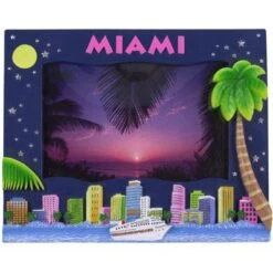 Resin “Miami At Night” Picture Frame, 6 X 4 Inch Sculptural Photo Holder Intricate & Meticulous Detailing Art Handcrafted