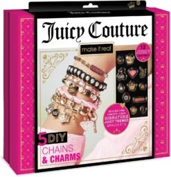 Make It Real - Juicy Couture Chains And Charms - DIY Charm Bracelet Making Kit For Girls - Feature Beads, Velvet Ribbon, Gold Chains