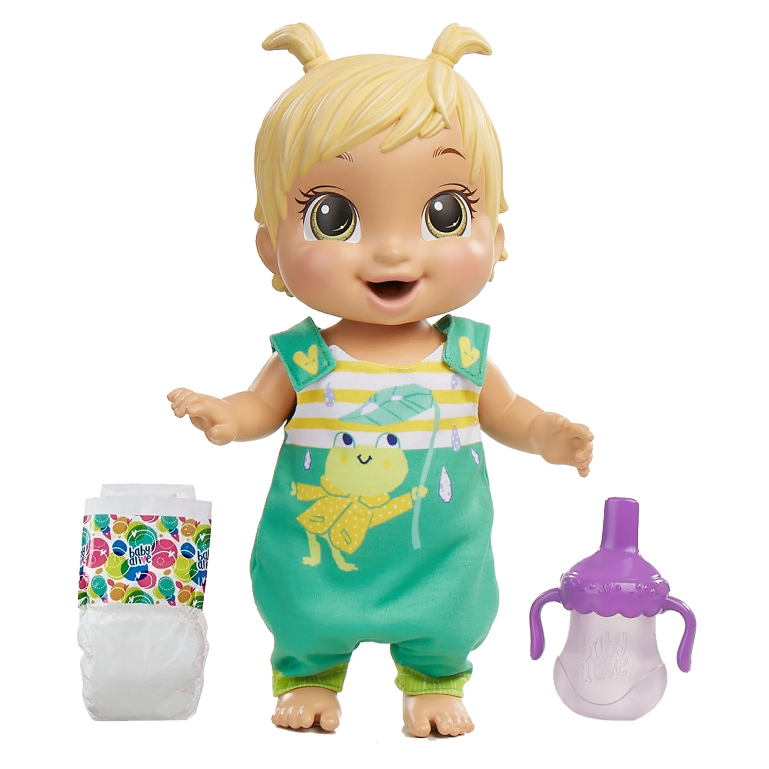 Baby Alive Baby Gotta Bounce Doll, Frog Outfit, Bounces With 25+ SFX And Giggles, Drinks And Wets, Blonde Hair Toy For Kids Ages 3 And Up 2 Baby Alive Baby Gotta Bounce Doll, Frog Outfit, Bounces With 25+ SFX And Giggles, Drinks And Wets, Blonde Hair Toy For Kids Ages 3 And Up - Image 2