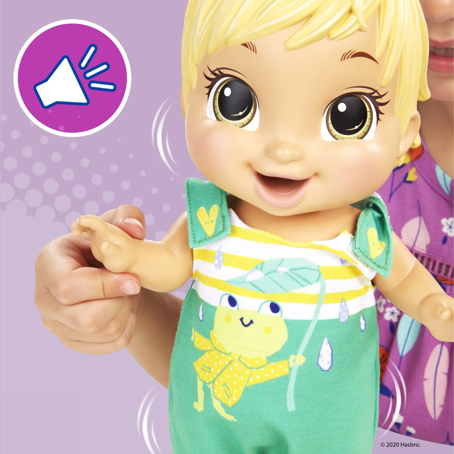 Baby Alive Baby Gotta Bounce Doll, Frog Outfit, Bounces With 25+ SFX And Giggles, Drinks And Wets, Blonde Hair Toy For Kids Ages 3 And Up 6 Baby Alive Baby Gotta Bounce Doll, Frog Outfit, Bounces With 25+ SFX And Giggles, Drinks And Wets, Blonde Hair Toy For Kids Ages 3 And Up - Image 6