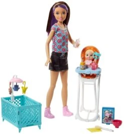 Barbie Babysitting Playset With Skipper Doll, Color-Change Baby Doll, High Chair, Crib And Themed Accessories -Cuddle House Toys Shop BarbieBabysittingPlaysetwithSkipperDoll Color ChangeBabyDoll HighChair CribandThemedAccessories