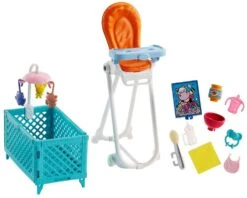 Barbie Babysitting Playset With Skipper Doll, Color-Change Baby Doll, High Chair, Crib And Themed Accessories -Cuddle House Toys Shop BarbieBabysittingPlaysetwithSkipperDoll Color ChangeBabyDoll HighChair CribandThemedAccessories3