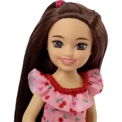 Barbie Chelsea Doll (Brunette) In Cherry-Print Dress, For 3 Year Olds & Up -Cuddle House Toys Shop BarbieChelseaDoll Brunette inCherry PrintDress For3YearOlds Up3