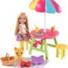 Barbie Chelsea Picnic Playset With Chelsea Doll (6-in Blonde), Pet Kitten, Picnic Table, Umbrella, Basket & Accessories