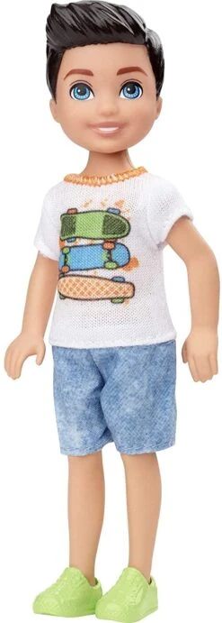 Barbie Club Chelsea Boy Doll (6-inch Brunette) Wearing Skateboard Graphic Shirt And Shorts, For 3 To 7 Year Olds -Cuddle House Toys Shop BarbieClubChelseaBoyDoll1
