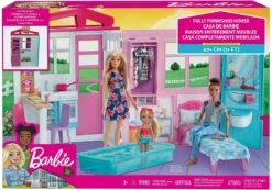 Barbie Dollhouse, Portable 1-Story Playset With Pool And Accessories, For 3 To 7 Year Olds