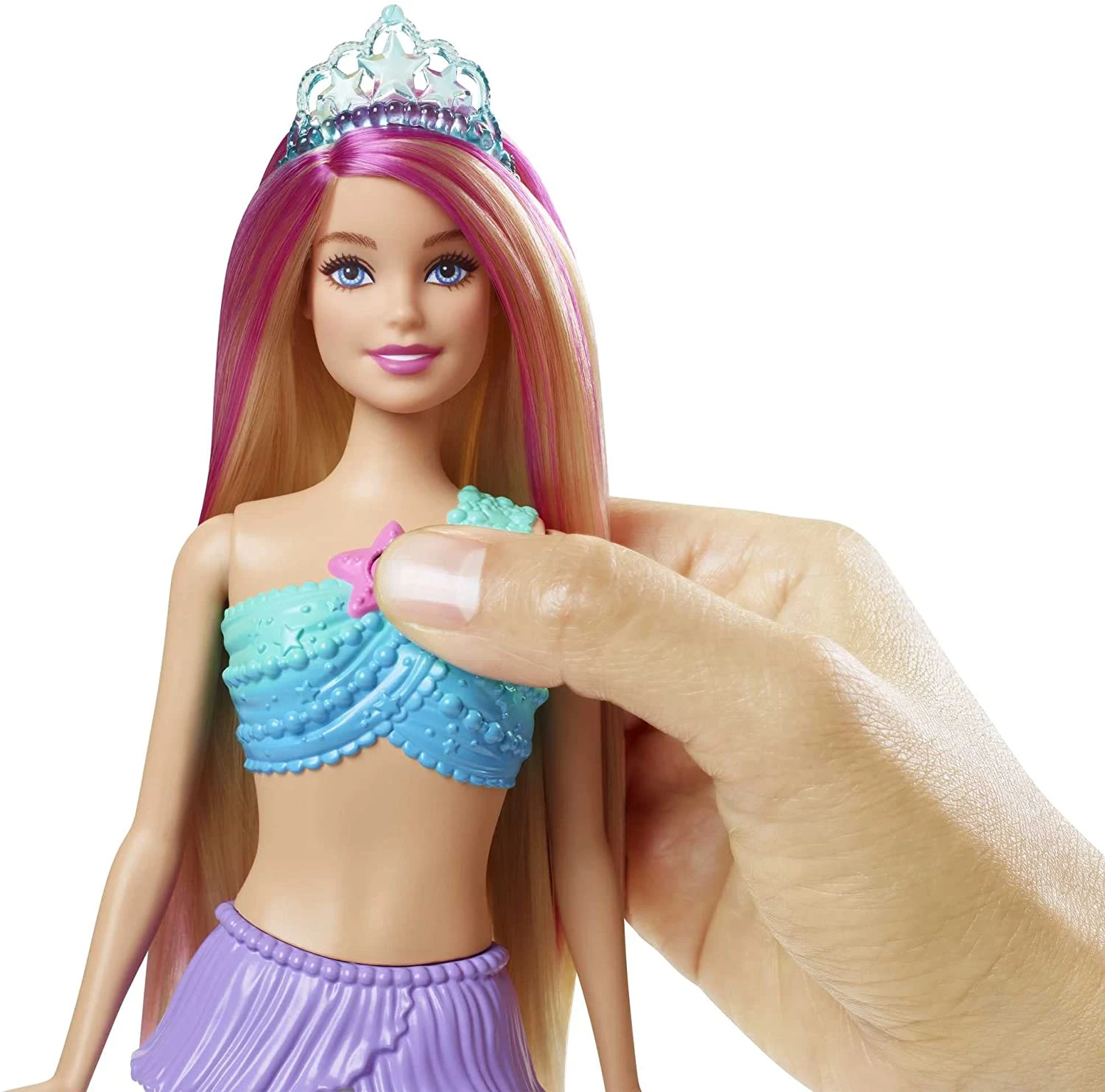 Barbie Dreamtopia Twinkle Lights Mermaid Doll (12 In, Blonde) With Water-Activated Light-Up Feature And Pink-Streaked Hair 6 Barbie Dreamtopia Twinkle Lights Mermaid Doll (12 In, Blonde) With Water-Activated Light-Up Feature And Pink-Streaked Hair - Image 6