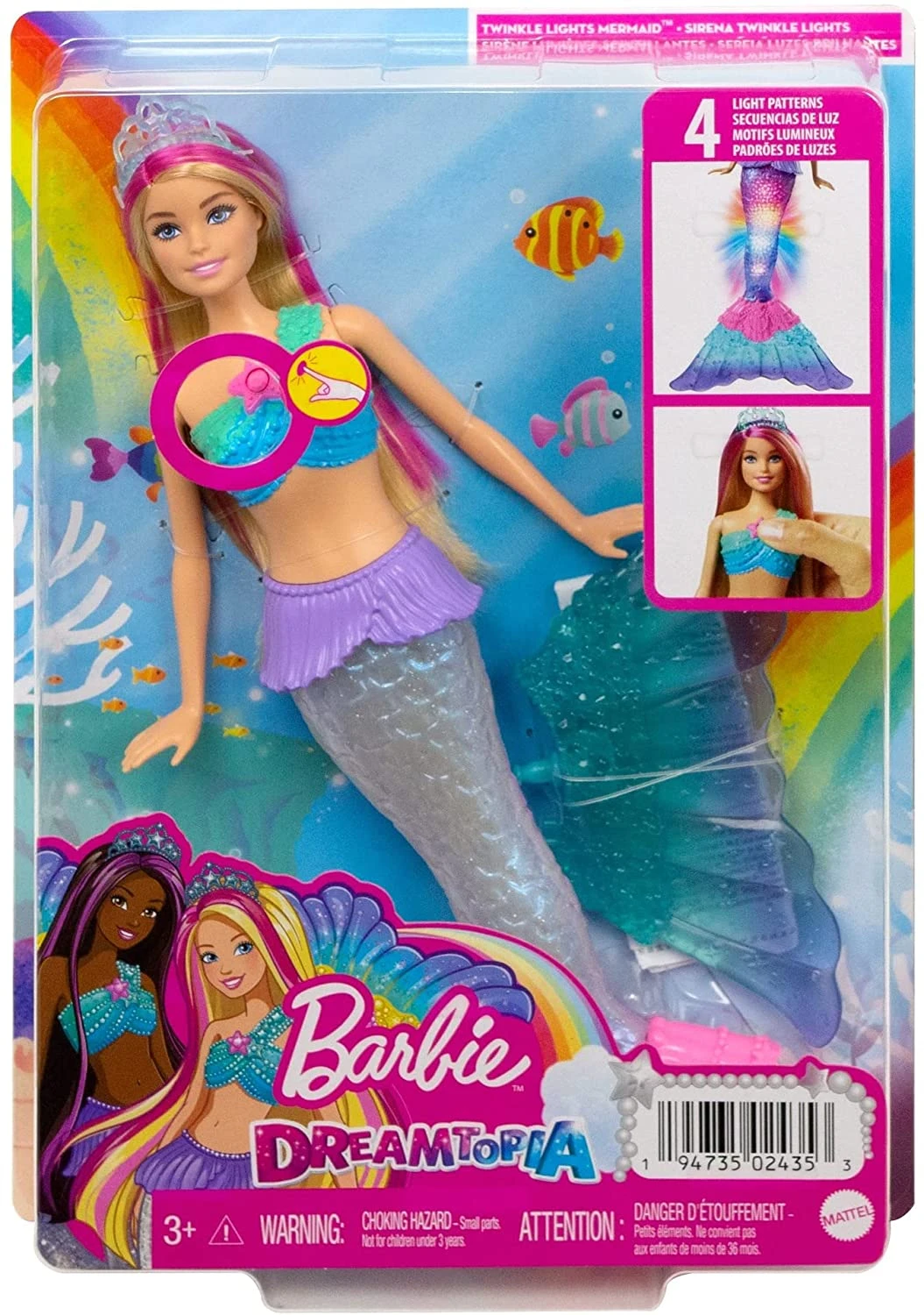Barbie Dreamtopia Twinkle Lights Mermaid Doll (12 In, Blonde) With Water-Activated Light-Up Feature And Pink-Streaked Hair 5 Barbie Dreamtopia Twinkle Lights Mermaid Doll (12 In, Blonde) With Water-Activated Light-Up Feature And Pink-Streaked Hair - Image 5