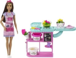 Barbie Florist Playset With 12-in Brunette Doll, Flower-Making Station, 3 Doughs, Mold, 2 Vases & Teddy Bear