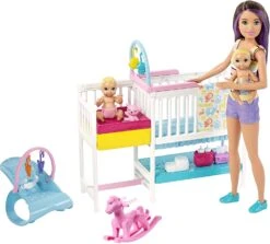 Barbie Nursery Playset With Skipper Babysitters Doll, 2 Baby Dolls, Crib And 10+ Pieces Of Working Baby Gear And Themed Toys
