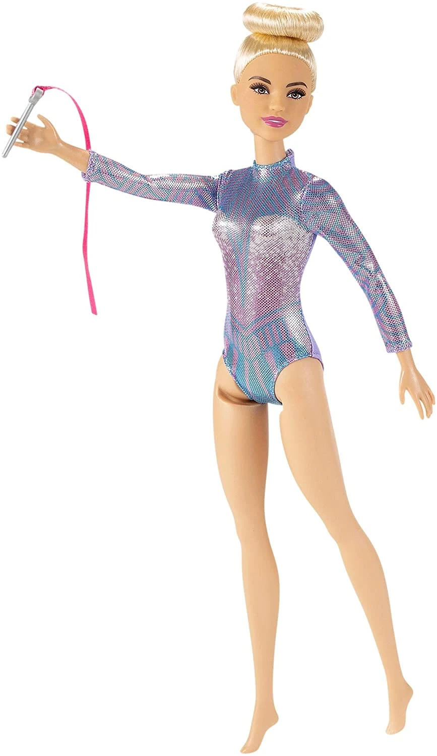 Barbie Rhythmic Gymnast Blonde Doll With Colorful Metallic Leotard, 2 Clubs & Ribbon Accessory 2 Barbie Rhythmic Gymnast Blonde Doll With Colorful Metallic Leotard, 2 Clubs & Ribbon Accessory - Image 2