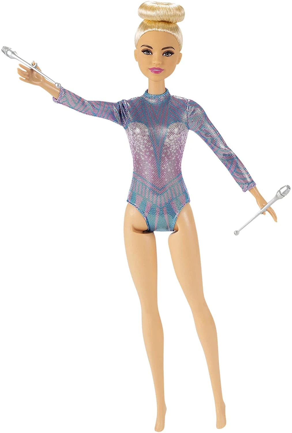 Barbie Rhythmic Gymnast Blonde Doll With Colorful Metallic Leotard, 2 Clubs & Ribbon Accessory 5 Barbie Rhythmic Gymnast Blonde Doll With Colorful Metallic Leotard, 2 Clubs & Ribbon Accessory - Image 5