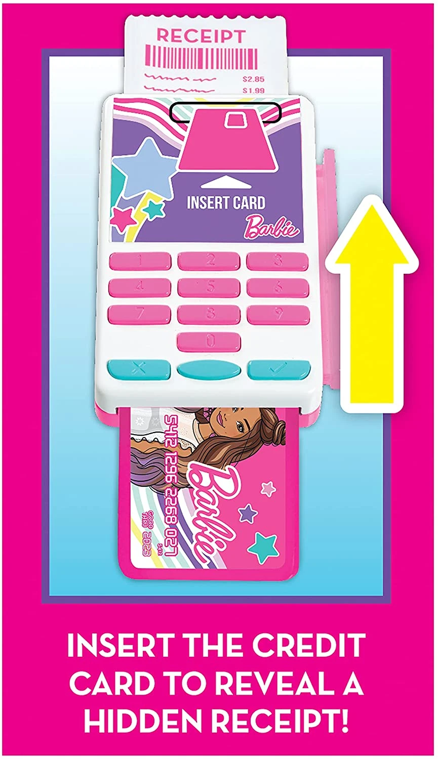Barbie Trendy Cash Register With Sounds, Pretend Money, And Credit Card Reader, 9 Piece Playset, By Just Play 6 Barbie Trendy Cash Register With Sounds, Pretend Money, And Credit Card Reader, 9 Piece Playset, By Just Play - Image 6