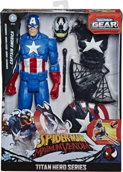 Hasbro Spider-Man Maximum Venom Titan Hero Venom Captain America With Starter, Projectile, 6 Accessories, Age 4+