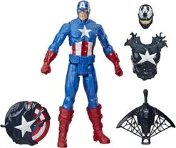 Hasbro Spider-Man Maximum Venom Titan Hero Venom Captain America With Starter, Projectile, 6 Accessories, Age 4+ -Cuddle House Toys Shop HasbroE8683Spider ManMaximumVenomTitanHeroVenomCaptainAmericawithStarter Projectile 6Accessories Age4 1