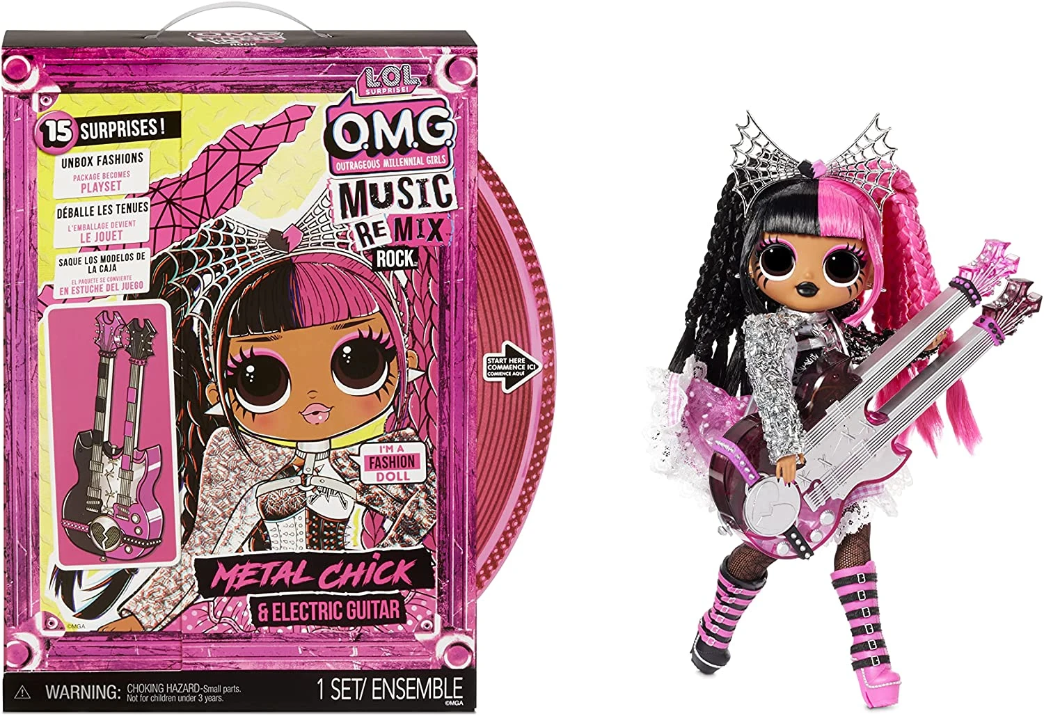 LOL Surprise OMG Remix Rock Metal Chick Fashion Doll With 15 Surprises Including Electric Guitar, Outfit, Shoes, Stand, Lyric Magazine & Record Player Playset 1 LOL Surprise OMG Remix Rock Metal Chick Fashion Doll With 15 Surprises Including Electric Guitar, Outfit, Shoes, Stand, Lyric Magazine & Record Player Playset