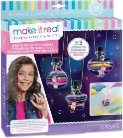 Make It Real – Dream Glow Terrarium - DIY Necklace Making Kit - Arts And Crafts Kit To Design Glowing Necklace - Terrarium Kit For Kids