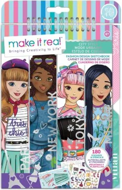 Make It Real – Fashion Design Sketchbook: City Style - Inspirational Fashion Design Coloring Book For Girls - Includes Sketchbook, Stencils, Stickers