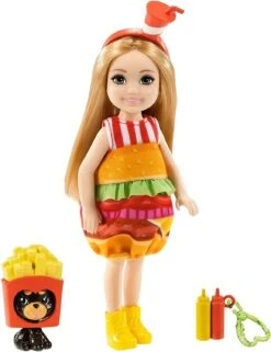 Mattel - Barbie Club Chelsea, Burger Dress-Up Costume Doll With Pet