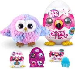 Pets Alive Chirpy Birds (OWL) By ZURU, Electronic Pet That Speaks, Giant Surprise Egg, Stickers, Comb, Fluffy Clay, Bird Animal Plush For Girls