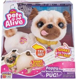 Pets Alive Poppy The Booty Shakin’Pug – Interactive Dancing Plush Puppy By ZURU, Multi