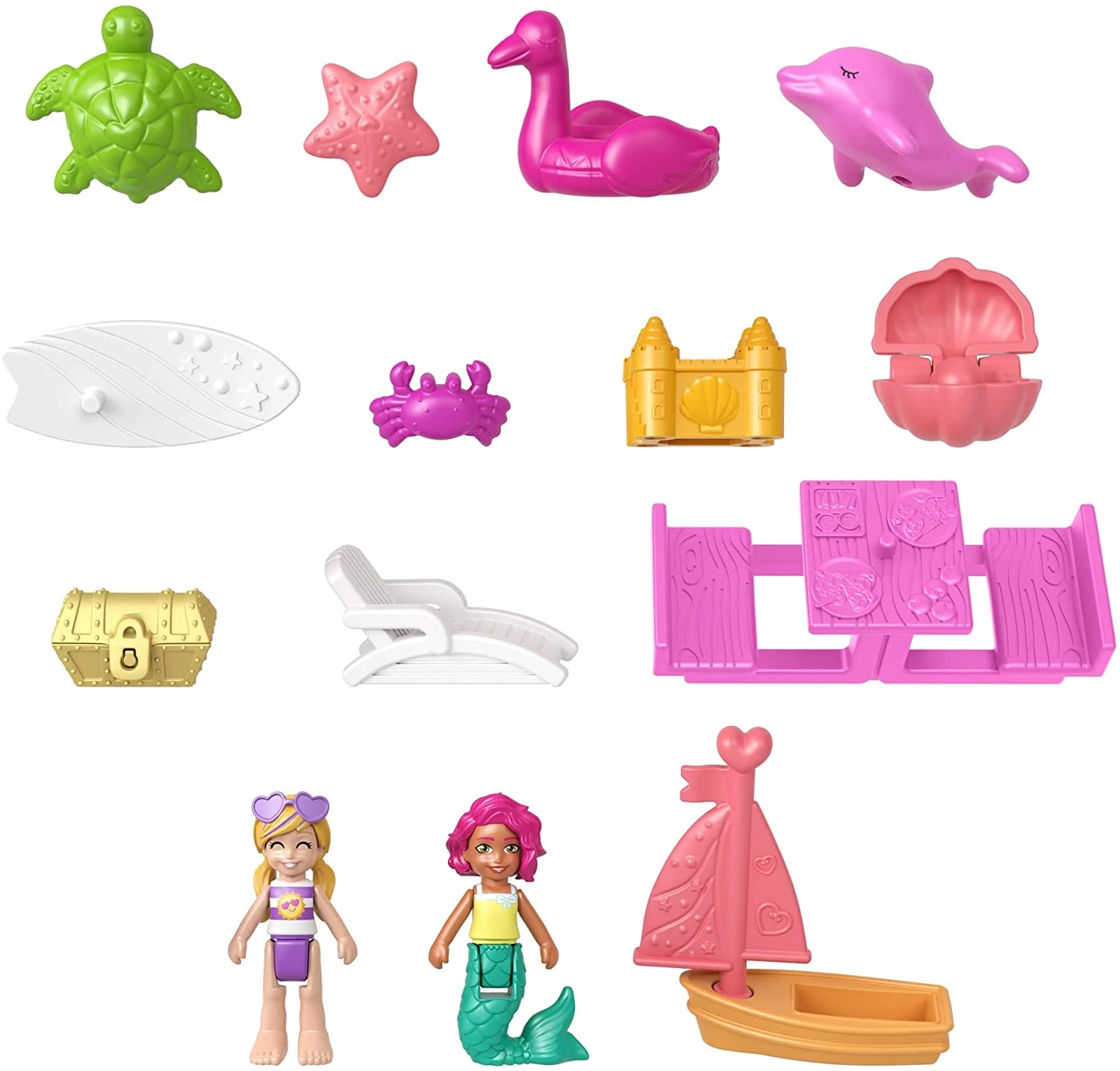 Polly Pocket Dolphin Beach Compact, Beach-Adventure Theme With Micro Polly & Mermaid Doll, 5 Reveals & 13 Accessories, Pop & Swap Feature 8 Polly Pocket Dolphin Beach Compact, Beach-Adventure Theme With Micro Polly & Mermaid Doll, 5 Reveals & 13 Accessories, Pop & Swap Feature - Image 8