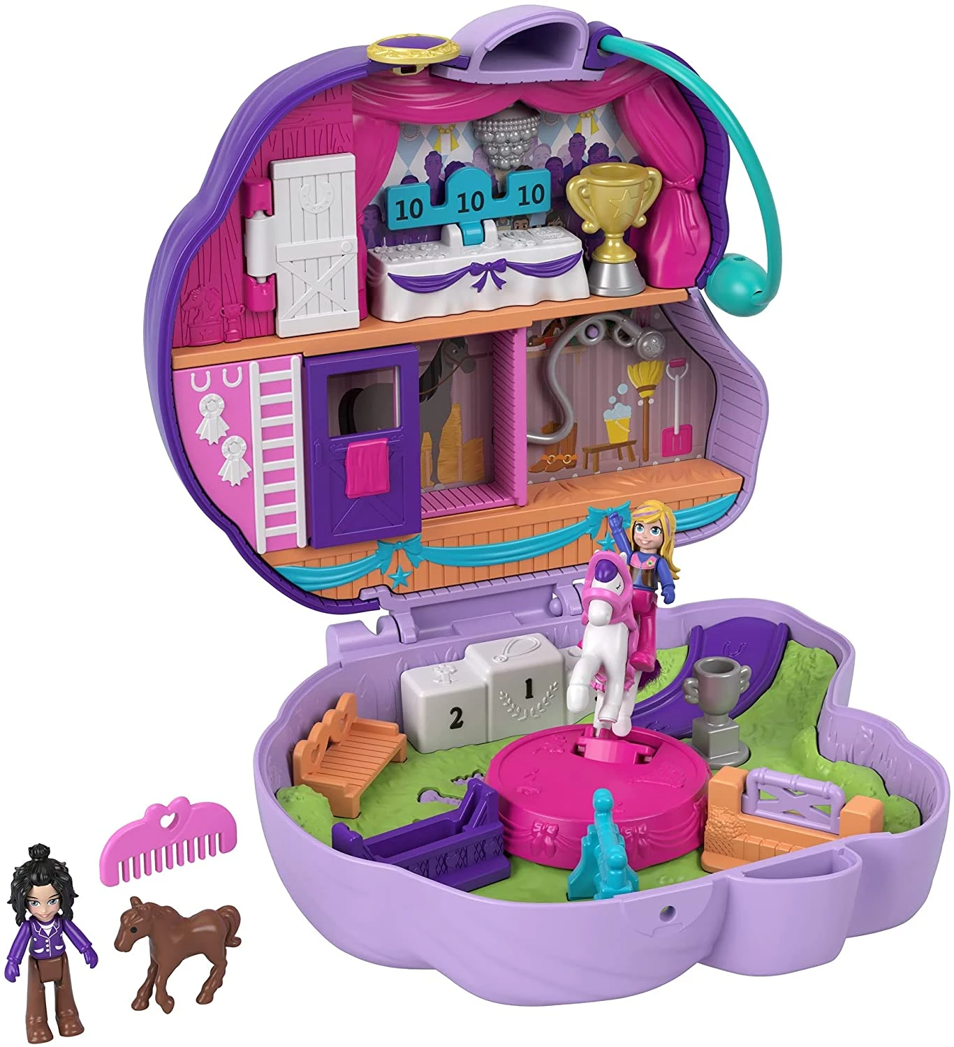 Polly Pocket Jumpin’ Style Pony Compact With Horse Show Theme, Micro Polly Doll & Friend, 2 Horse Figures (1 With Saddle & Tail Hair), Fun Features & Surprise Reveals 12 Polly Pocket Jumpin’ Style Pony Compact With Horse Show Theme, Micro Polly Doll & Friend, 2 Horse Figures (1 With Saddle & Tail Hair), Fun Features & Surprise Reveals - Image 12