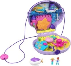 Polly Pocket Travel Toys, Purse Playset With Micro Polly And Mermaid Dolls, Accessories, Activities And Stickers, Seashell Shape