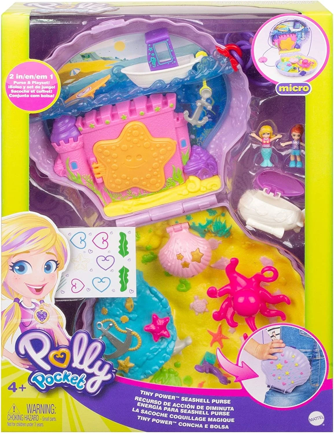 Polly Pocket Travel Toys, Purse Playset With Micro Polly And Mermaid Dolls, Accessories, Activities And Stickers, Seashell Shape 6 Polly Pocket Travel Toys, Purse Playset With Micro Polly And Mermaid Dolls, Accessories, Activities And Stickers, Seashell Shape - Image 6