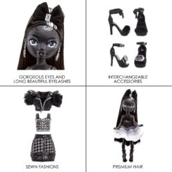 Rainbow High Shadow Series 1 Shanelle Onyx- Grayscale Fashion Doll. 2 Black Designer Outfits To Mix & Match With Accessories -Cuddle House Toys Shop RainbowHighShadowSeries1ShanelleOnyx4