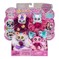 Scrunchmiez 4 Pack Party Friendz Pack, 4 Exclusive That Magically Transform From Hair Scrunchie To Cute Plush Collectible Friend