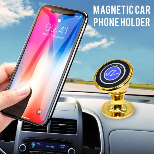 360 Degree Rotation Magnetic Phone Car Mount, Gold -Cuddle House Toys Shop Universal360DegreeRotationMagneticPhoneCarMountGold
