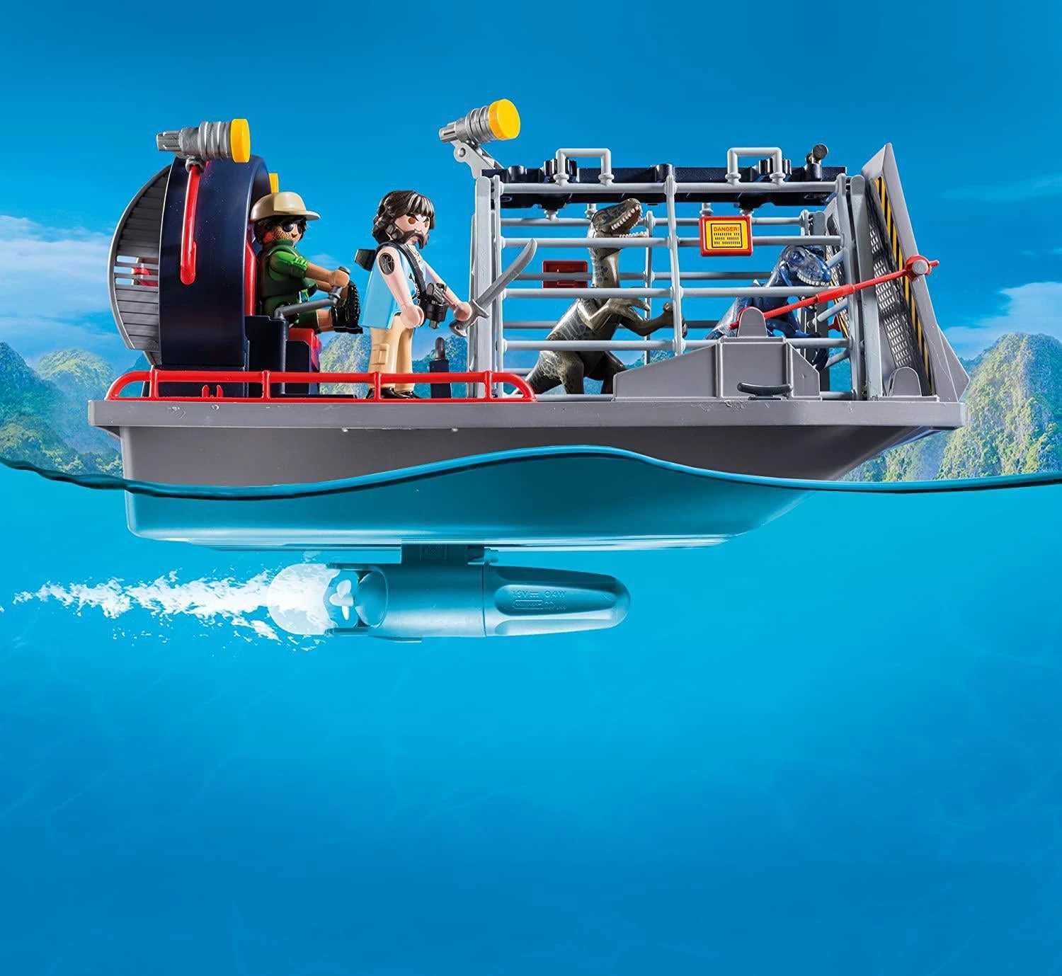 PLAYMOBIL Enemy Airboat With Raptor Building Set - Includes Two Figures, Two Dinosaurs, Removable Cage, Grappling Hook, Gas Can 5 PLAYMOBIL Enemy Airboat With Raptor Building Set - Includes Two Figures, Two Dinosaurs, Removable Cage, Grappling Hook, Gas Can - Image 5