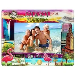 Miami Florida Colorful Scene Glass Photo Frame For 4” X 6” Photo, Multi Color