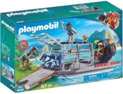 PLAYMOBIL Enemy Airboat With Raptor Building Set - Includes Two Figures, Two Dinosaurs, Removable Cage, Grappling Hook, Gas Can