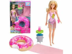 Barbie Doll With Donut Shaped Inflatable Toy & Lemonade Maker - Barbie Pool Party Set